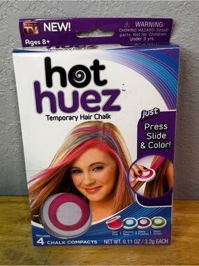 Hot Hues Temporary Hair Chalk Kit 4 Colors Pink, Blue, Green, & Purple NIB